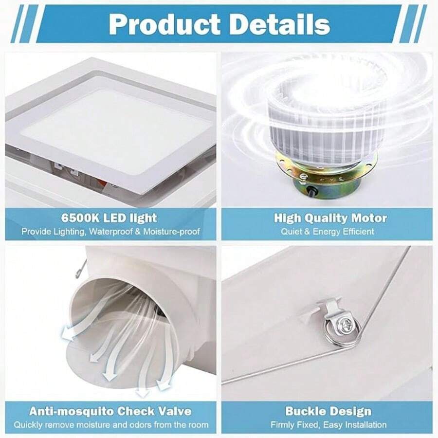 Bathroom Exhaust Fan with LED Light – 110 CFM – image 7