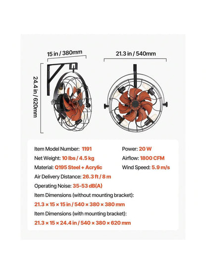 21-Inch Wall-Mounted Fan with Light – image 7