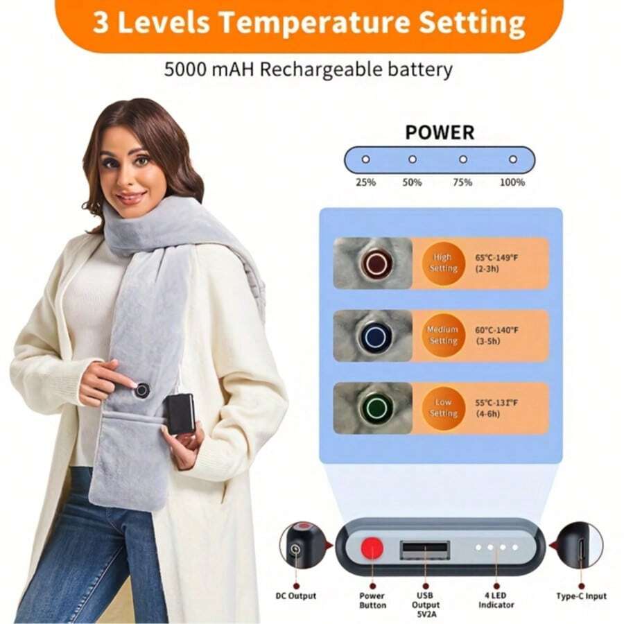 Rechargeable Heated Scarf with Battery – image 3