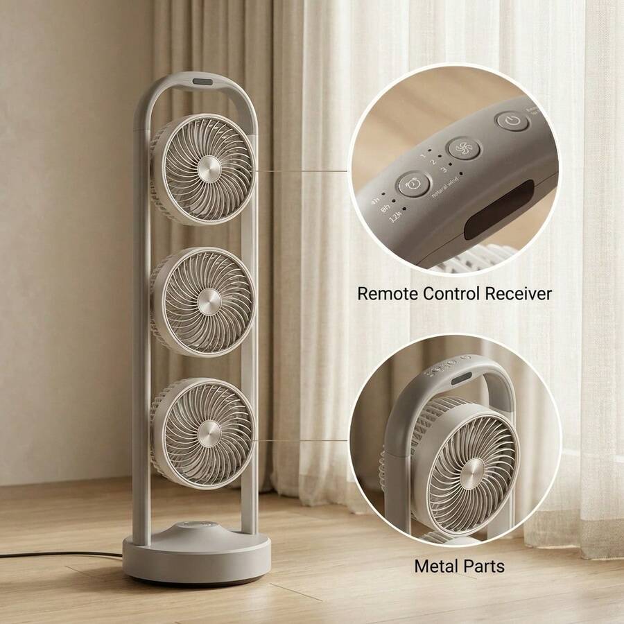 TazTir Triple-Head Standing Fan – image 7